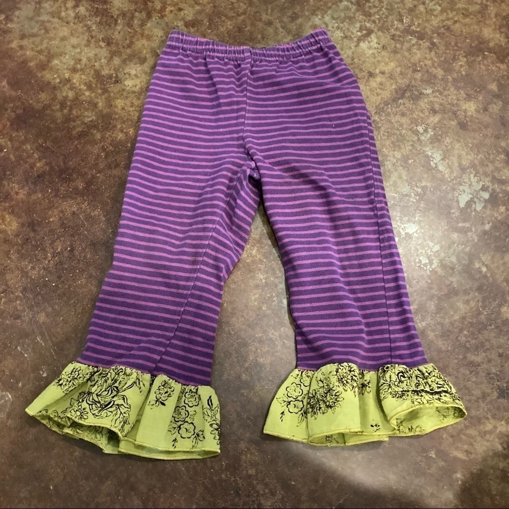 Zaza Couture Purple Striped Ruffle Pants